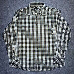 Rocawear Button Up Shirt Men's XL Plaid Long Sleeve Brown Tan Blue Cotton